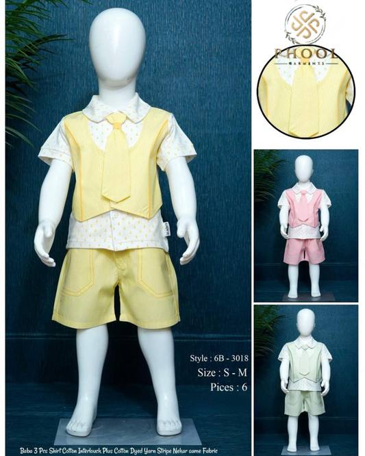 Baba 3 Pcs Shirt Cotton Interlouck Plus Cotton Dyed Yarn Stripe Nekar Same Fabric